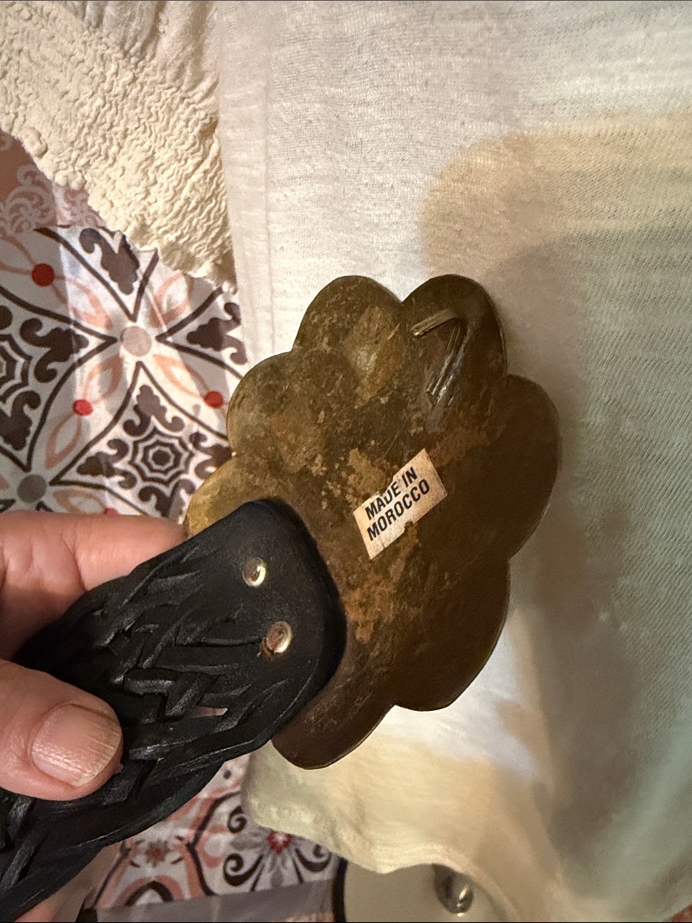 Made in Morocco - Braided Black Leather Belt with Antique Gold Floral Concho 38” - Picture 6 of 6